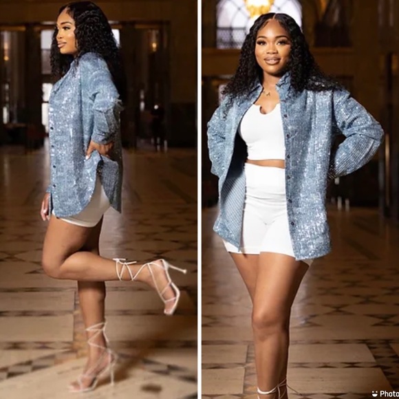 Denim Sequin Blouse - Picture 2 of 7